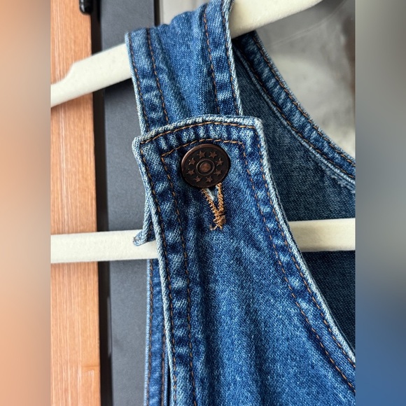 Vintage 90s Casey Coleman Bluebonnet Embroidered Denim Jumper Dress midi overall - Picture 6 of 11